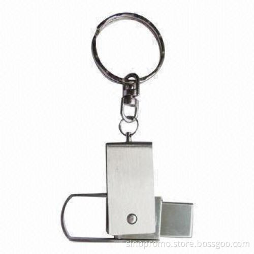 Mini Swivel USB Drive with Keychain, Made of Stainless Steel Material